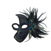 Half Face Peacock Feathered Venetian Mask