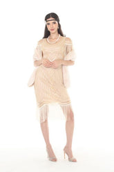 Deluxe Beige Flapper Fringed Dress