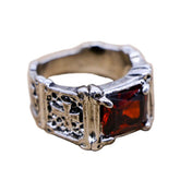 Silver Ring with Red Gemstone and Crosses