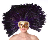 Purple Dyed Regal Feather Headdress with Detachable Mask