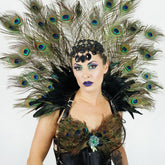Majestic Natural Black Peacock Feather Headdress/Collar