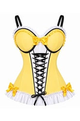 Lavish Yellow/White/Black Stretch Lycra Bustier Corset with Underwire Cups