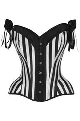 Top Drawer Black/White Striped Steel Boned Corset with Straps