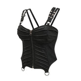 Ribbed Corset Top with Zipper and Straps