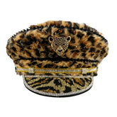 Glam Leopard Print Furry Gemstone Hat