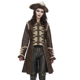 Brown Faux Leather Beige Trim Pirate Waistcoat