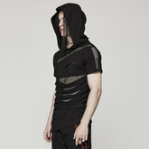 Punk Rave Slashed Mesh Inset Hooded T-Shirt
