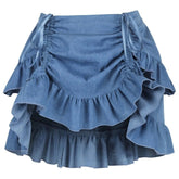 Blue Denim Ruched Adjustable Bustle Skirt