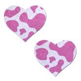 Love: Pink Cow Print Glitter Velvet Nipple Pasties