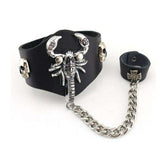 Scorpion Chained Ring Leather Bracelet