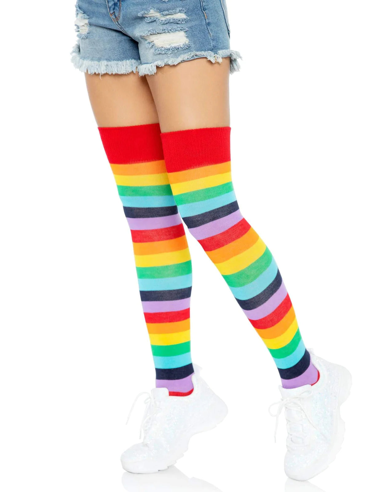 Spandex Rainbow Striped Thigh Highs