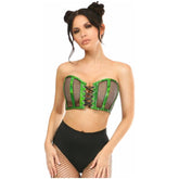 Lavish Green Holo Fishnet Lace Up Short Bustier