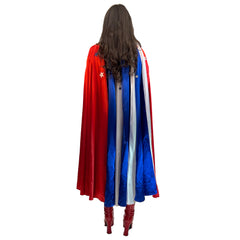 Wonder Woman Inspired Adult Costume w/ Cape, Gold Crown, Lasso, and Cuffs