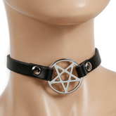 Pentagram Ring Leather Choker