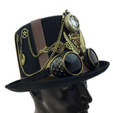 Premium Black Steampunk Hat w/ Attached Goggles, Gears, Chains, and Pocket Watch