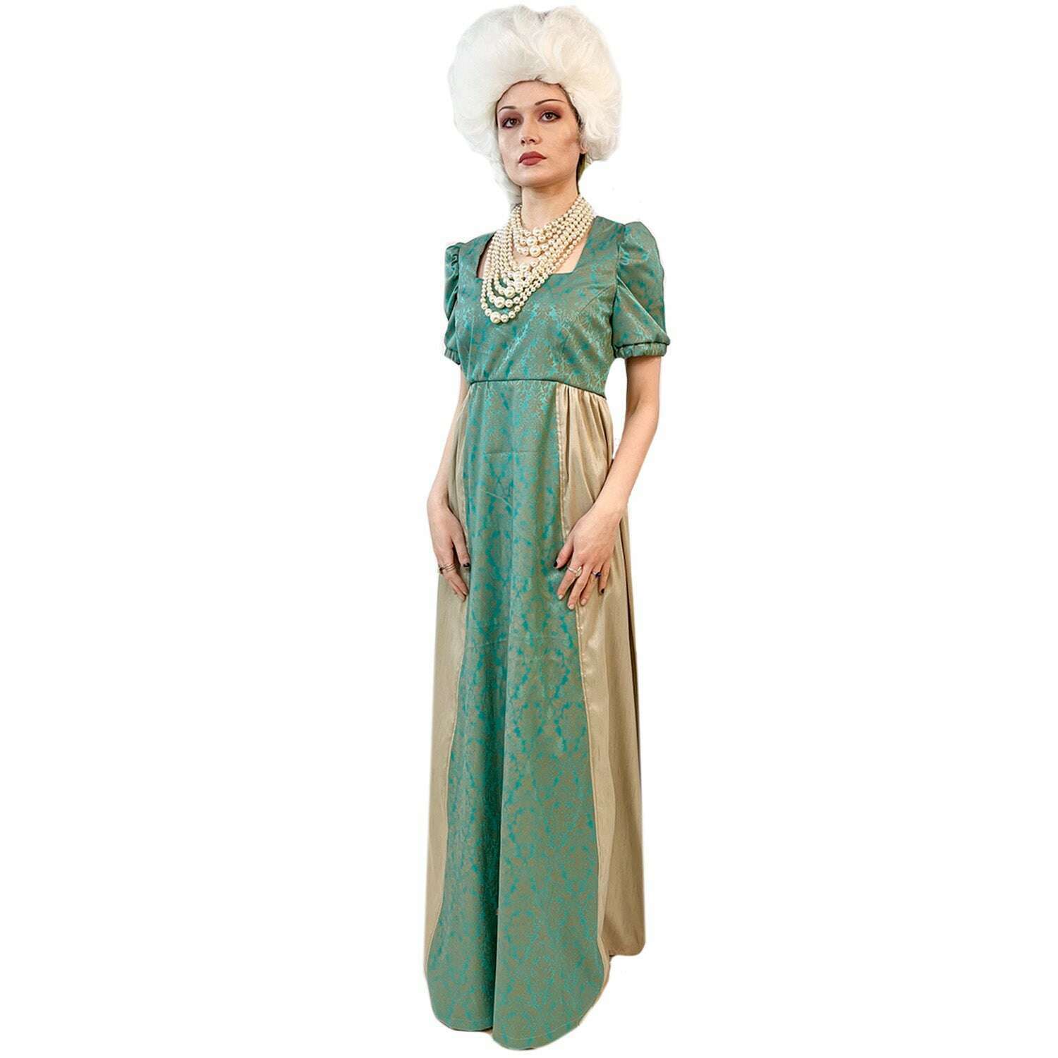 Regency Gold & Green Square Neck Dress Women's Costume Buy / Small Regency Gold & Green Square Neck Dress Women's Costume Buy / Small