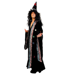 Dark Fantasy Adult Black Sequin Wizard Cloak & Hat