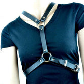 Women's Black Leather Chest Harness