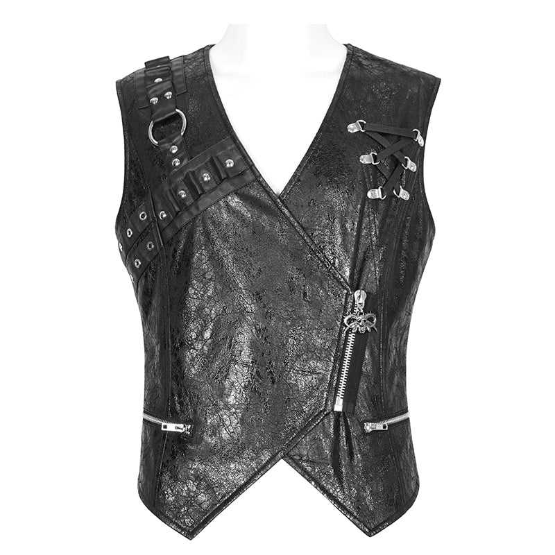 Edgy PU Leather Jacket Vest with Grommets and Zipper Closure