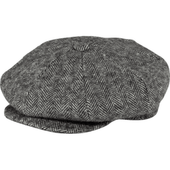 Grey Herringbone News Boy Hat