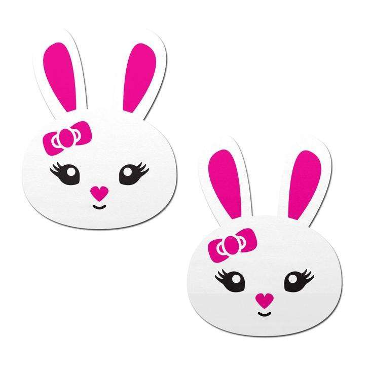 White Bunny with Pink Heart Nose Ears & Bow Nipple Pasties