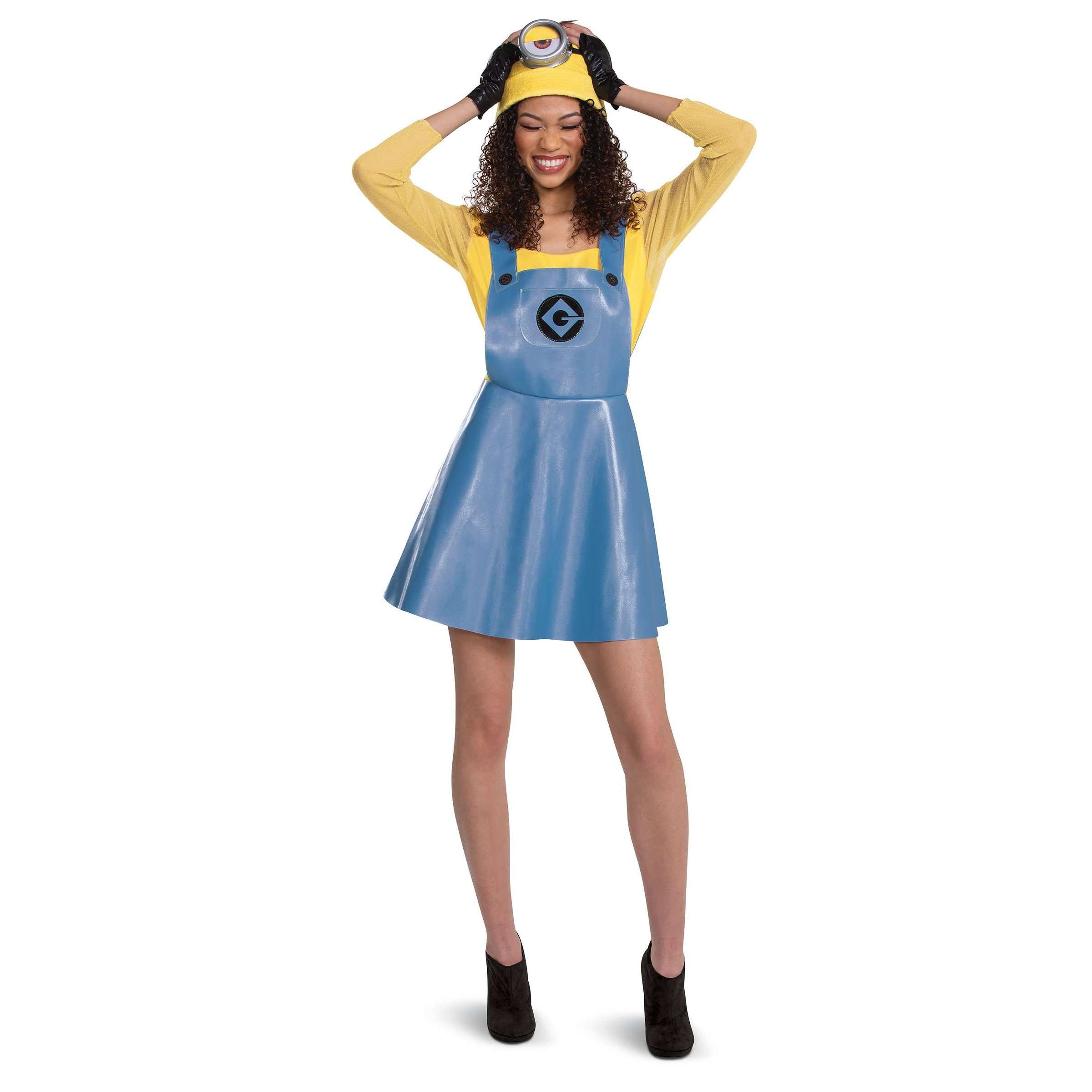 Girls Minions Despicable Me HALLOWEEN Costume Dress Hood Mask Cosplay  M(7/8)