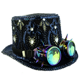 Peacock Blue Spiked Goggles Sequin Top Hat