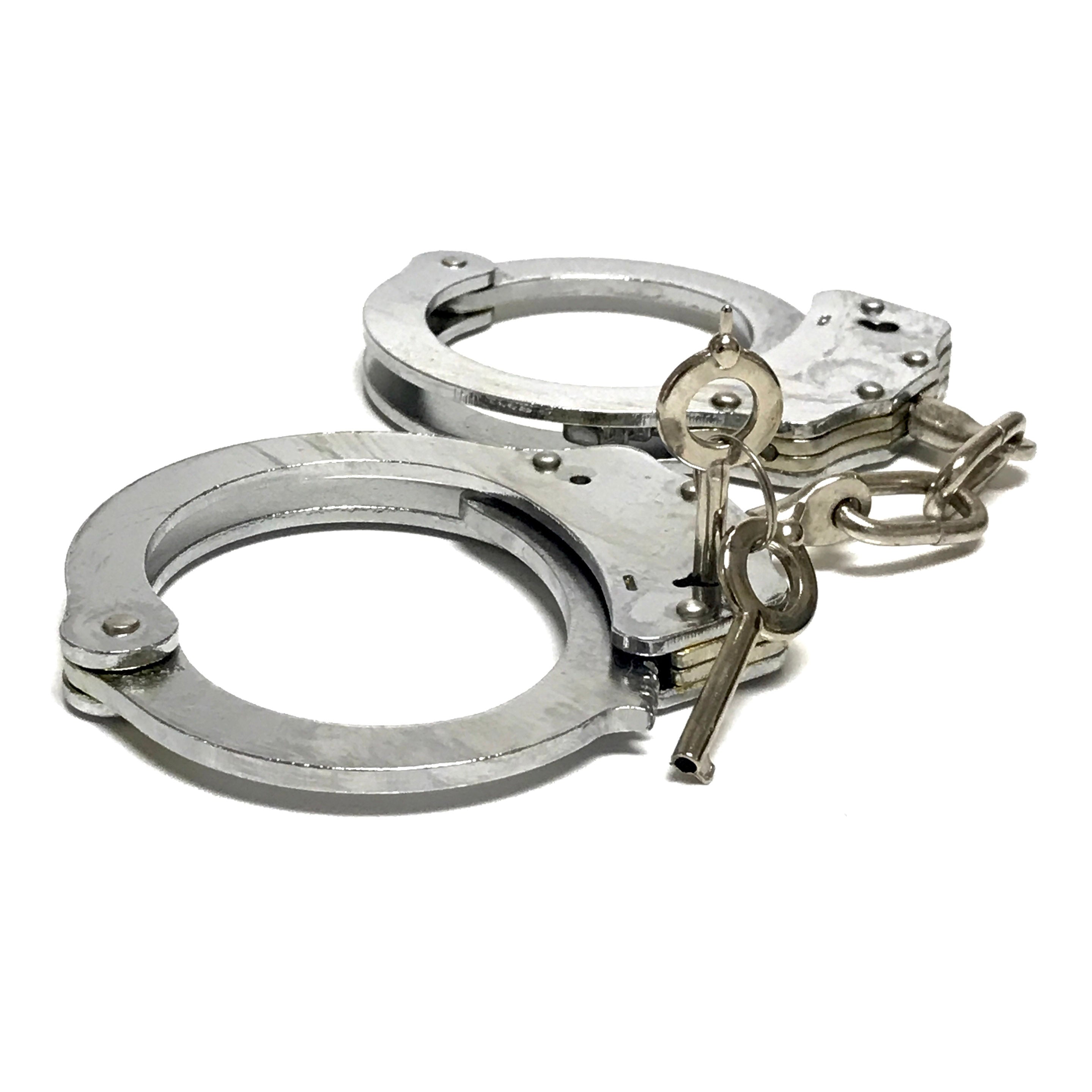 Deluxe Double Lock Stainless Steel Chained Handcuffs with Key - Fully Functional Locking Prop
