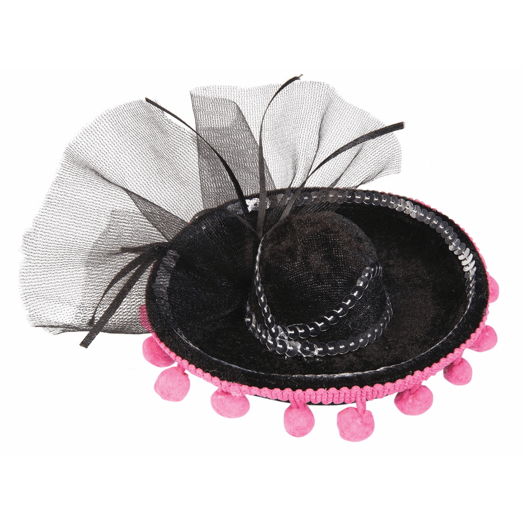 Mini Black Sombrero with Poms Poms