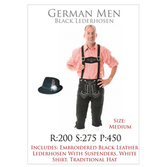 Authentic Black German Lederhosen Men's Costume