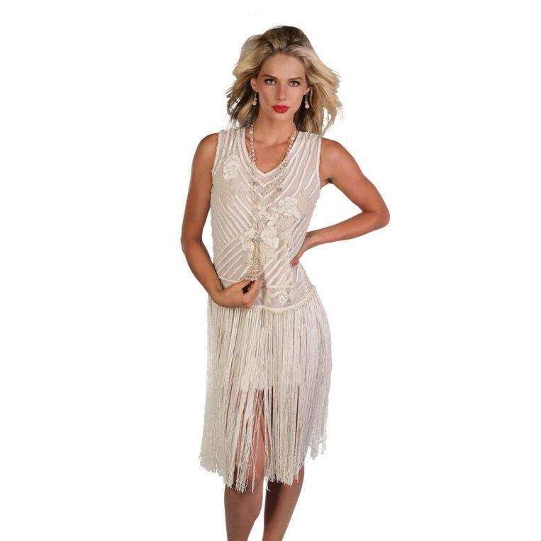 White Long Fringe Flapper Dress Large White Long Fringe Flapper Dress Large