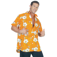 Orange & White Hawaiian Button Down Unisex Shirt