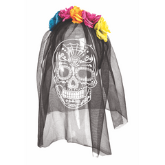 Day of the Dead Adult Flower Veil Headband