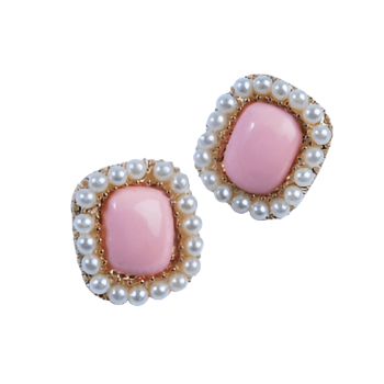 Pink Pearl Square Earrings