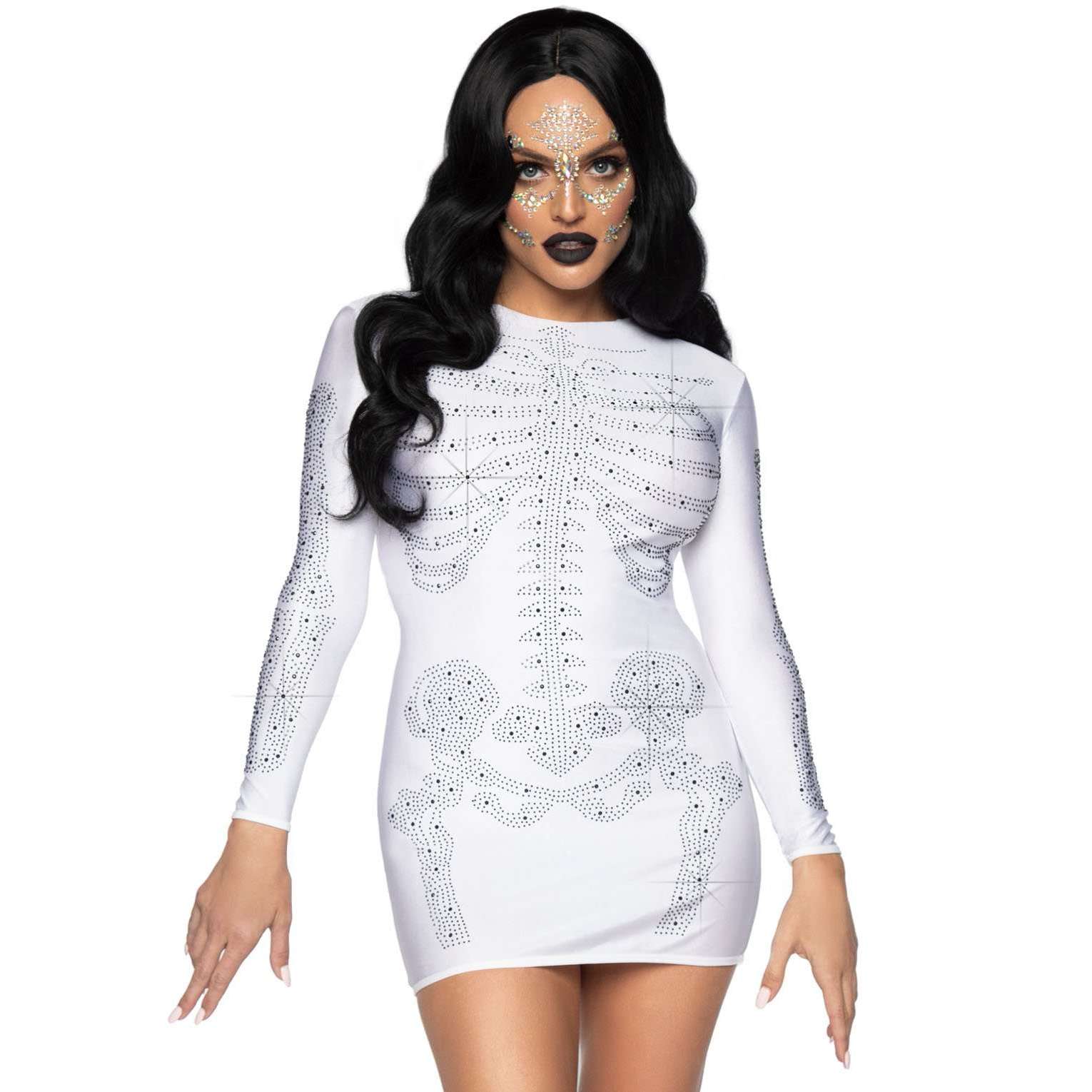 Rhinestone Skeleton Dress, White / Small