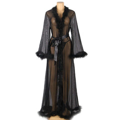 Long Sheer Robe with Fur Trim