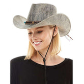 Feathered Pattern Leather Like Cowboy Hat