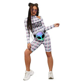 Trippy Space Alien Cold Shoulder Unitard