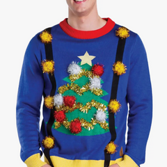 Men's Ugly Christmas Tree Christmas Sweater with Suspenders