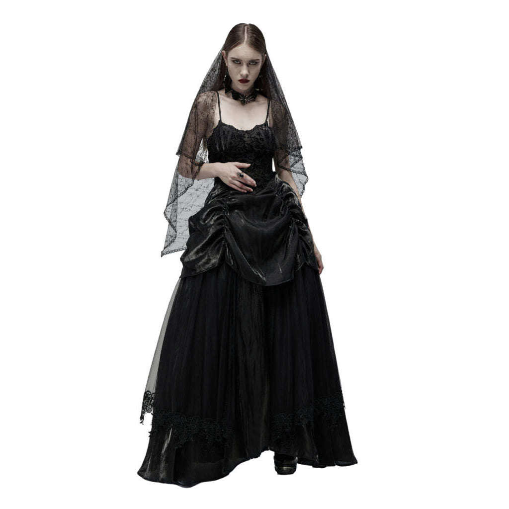 elegant gothic wedding dresses Off-shoulder Gothic Black A-Line Elegant Satin Ball Gown Wedding Dress Plus Size Size 22W / Black / No Choker