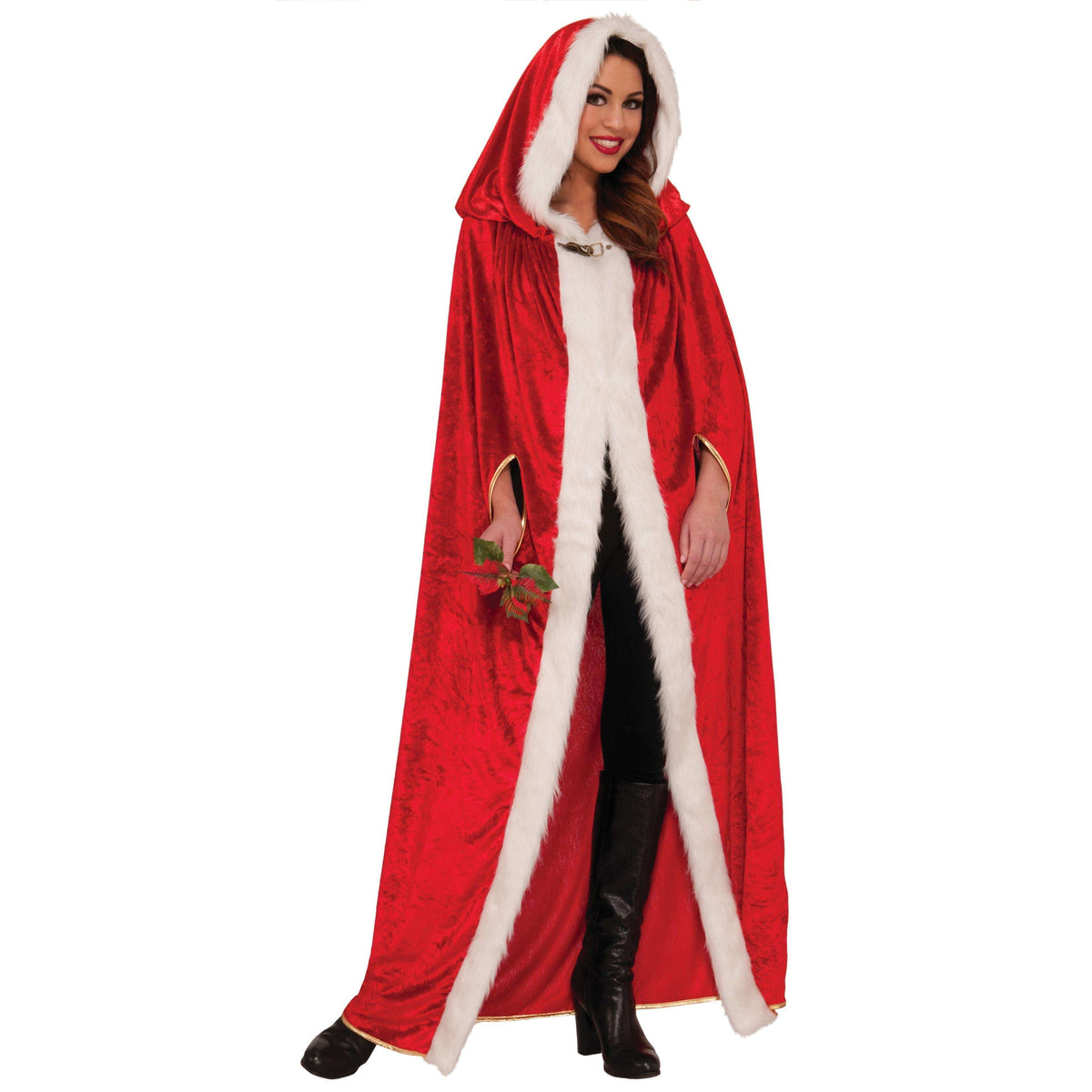 Elegant Faux Fur Red Hooded Adult Cape