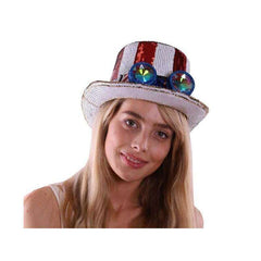 American Flag Sequin Top Hat w/ Goggles