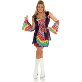 Revolution Hippie Tie Dye Fringe Dress Women's Costume