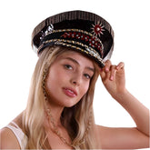 Premium Red Rhinestone Black Sequin Fisherman Hat