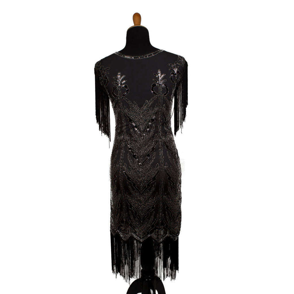 long fringe flapper dress Queendancer Women Black 1920s Flapper Dress V Neck Long Sleeves Vintage Dress With Fringes queendancer