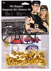 90's Rapper Gold Chain, Glasses, Tattoos & Ring Instant Kit