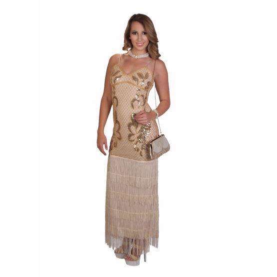 Long Beige Flapper Fringe Dress Large Long Beige Flapper Fringe Dress Large