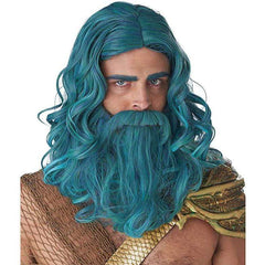 Neptune Blue Ocean King Wig & Beard Set