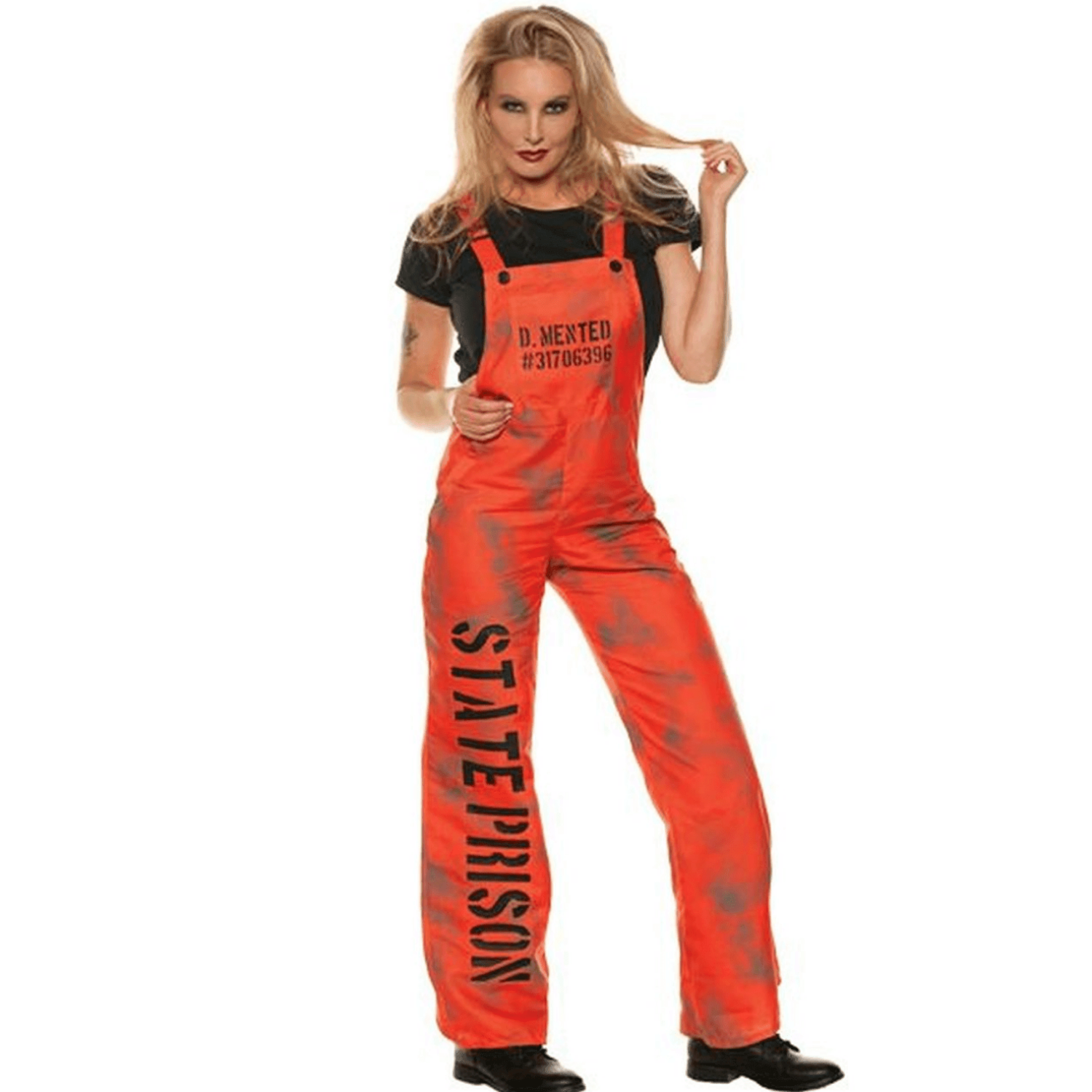 Orange D. Mented State Prison Jail Overalls Adult Women s Costume