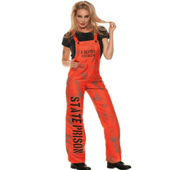 Orange D. Mented State Prison Jail Overalls Adult Women's Costume